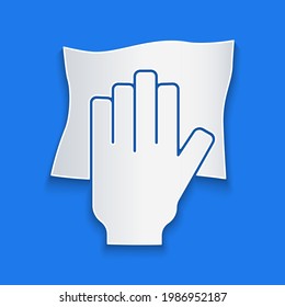 Paper cut Cleaning service icon isolated on blue background. Latex hand protection sign. Housework cleaning equipment symbol. Paper art style. Vector
