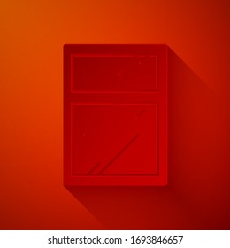 Papierschnitt-Reinigungsdienst für Fenster Symbol einzeln auf rotem Hintergrund. Squeegee, Schrott, Wischer. Kunststil aus Papier. Vektorillustration-Illustration