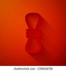 Paper cut Climber rope icon isolated on red background. Extreme sport. Sport equipment. Paper art style. Vector Illustration