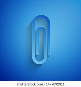 Paper cut Paper clip icon isolated on blue background. Paper art style. Vector Illustration