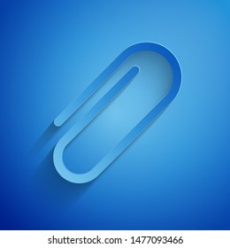 Paper cut Paper clip icon isolated on blue background. Paper art style. Vector Illustration