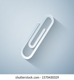 Paper cut Paper clip icon isolated on grey background. Paper art style. Vector Illustration