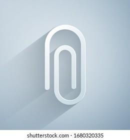Paper cut Paper clip icon isolated on grey background. Paper art style. Vector Illustration