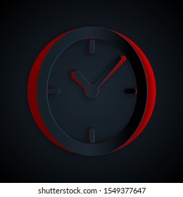 Paper cut Clock icon isolated on black background. Paper art style. Vector Illustration