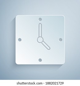 Paper cut Clock icon isolated on grey background. Time symbol. Paper art style. Vector.