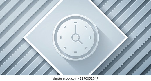 Paper cut Clock icon isolated on grey background. Time symbol. Paper art style. Vector