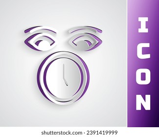 Paper cut Clock icon isolated on grey background. Time symbol. Paper art style. Vector