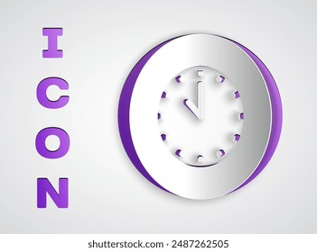 Paper cut Clock icon isolated on grey background. Time symbol. Paper art style. Vector