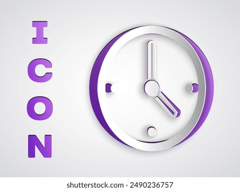 Paper cut Clock icon isolated on grey background. Time symbol. Paper art style. Vector