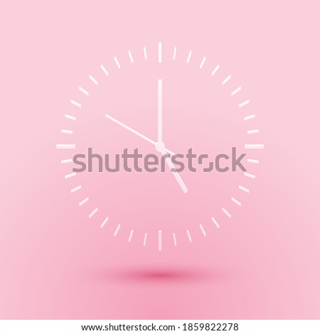 Paper cut Clock icon isolated on pink background. Time icon. Paper art style. Vector.