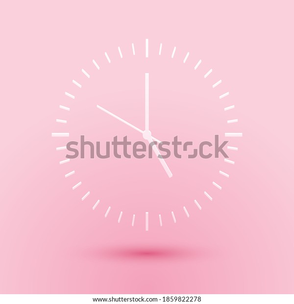 Paper cut Clock icon isolated on pink\
background. Time icon. Paper art style.\
Vector.
