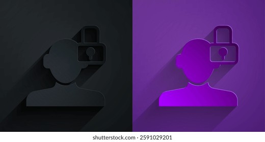 Paper cut Closed personality icon isolated on black on purple background. Introvert psychology. Paper art style. Vector