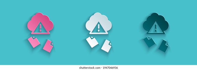 Paper cut Cloud hacking icon isolated on blue background. Cloud leak. Paper art style. Vector