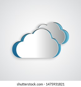 Paper cut Cloud icon isolated on grey background. Paper art style. Vector Illustration