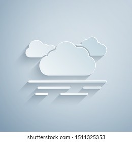 Paper cut Cloud icon isolated on grey background. Paper art style. Vector Illustration