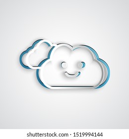 Paper cut Cloud icon isolated on grey background. Paper art style. Vector Illustration
