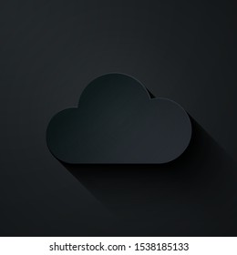 Paper cut Cloud icon isolated on black background. Paper art style. Vector Illustration