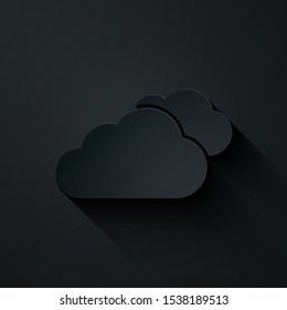 Paper cut Cloud icon isolated on black background. Paper art style. Vector Illustration