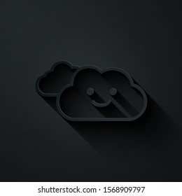 Paper cut Cloud icon isolated on black background. Paper art style. Vector Illustration