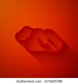 Paper cut Cloud icon isolated on red background. Paper art style. Vector Illustration