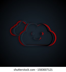 Paper cut Cloud icon isolated on black background. Paper art style. Vector Illustration
