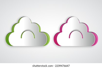 Icono de nube de corte de papel aislado en fondo gris. Estilo de arte de papel. Vector