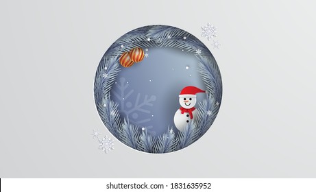 El papel cortó la nube con nieve y árbol de navidad sobre fondo azul del cielo. Cartel de las vacaciones de copo de nieve para Navidad y diseño de Año Nuevo. Ilustración del vector