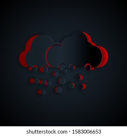 Paper cut Cloud with snow icon isolated on black background. Cloud with snowflakes. Single weather icon. Snowing sign. Paper art style. Vector Illustration