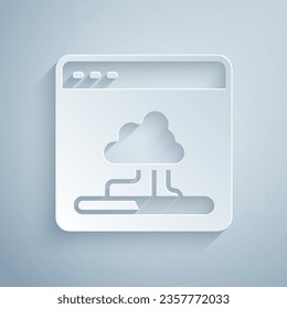 Paper cut Cloud technology data transfer and storage icon isolated on grey background. Paper art style. Vector
