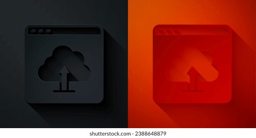 Paper cut Cloud upload icon isolated on black and red background. Paper art style. Vector