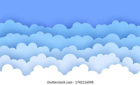 El papel cortó las nubes. Cielo azul. Ilustración vectorial.