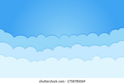 Paper cut clouds in the blue sky. Vector illustration