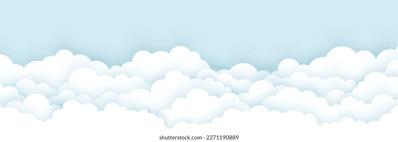 Paper cut clouds on blue background. Design of a sky concept. Vector illustration
