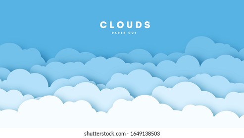 Paper Cut Lot Of Clouds. Sunny Day Clouds. Creative Paper Craft Art Style, Vector Illustration.