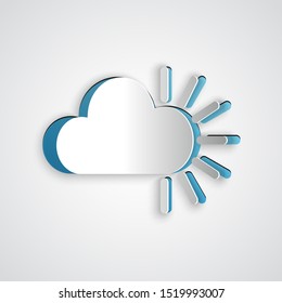 Paper cut Cloudy icon isolated on grey background. Paper art style. Vector Illustration