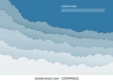 Paper cut cloudy template with elegant cloudscapes and place for text. Vector illustration