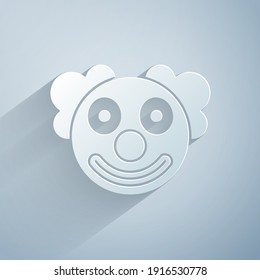 Paper cut Clown head icon isolated on grey background. Paper art style. Vector