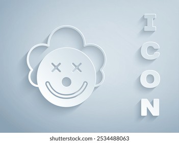 Paper cut Clown head icon isolated on grey background. Paper art style. Vector
