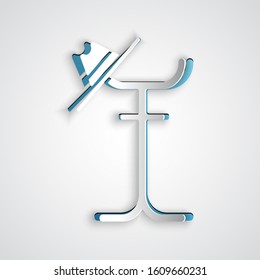 Paper cut Coat stand icon isolated on grey background. Paper art style. Vector Illustration