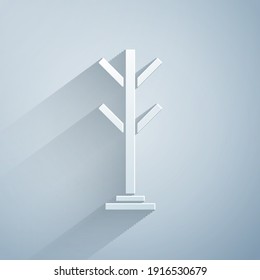 Paper cut Coat stand icon isolated on grey background. Paper art style. Vector