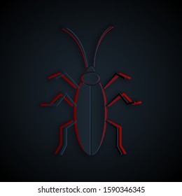 Paper cut Cockroach icon isolated on black background. Paper art style. Vector Illustration