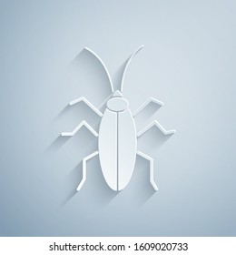 Paper cut Cockroach icon isolated on grey background. Paper art style. Vector Illustration