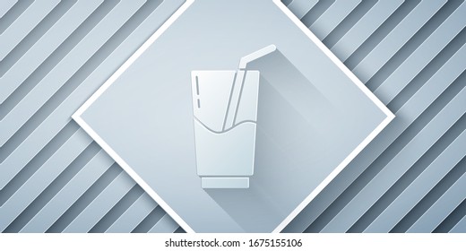 Paper cut Cocktail and alcohol drink icon isolated on grey background. Paper art style. Vector Illustration