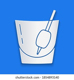 Paper cut Cocktail Bloody Mary icon isolated on blue background. Paper art style. Vector