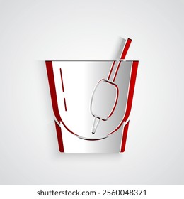 Paper cut Cocktail Bloody Mary icon isolated on grey background. Paper art style. Vector