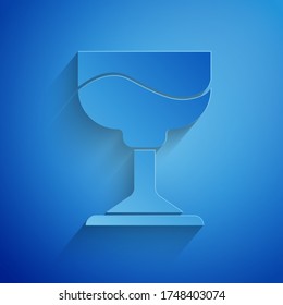 Paper cut Cocktail icon isolated on blue background. Paper art style. Vector