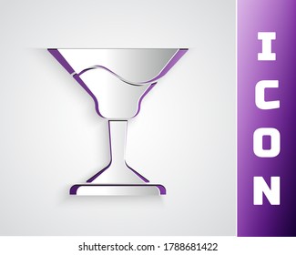 Paper cut Cocktail icon isolated on grey background. Paper art style. Vector