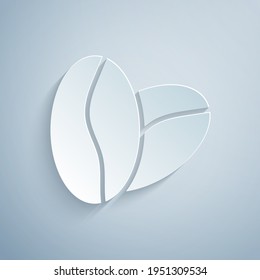 Paper cut Coffee beans icon isolated on grey background. Paper art style. Vector