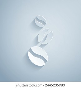 Paper cut Coffee beans icon isolated on grey background. Paper art style. Vector