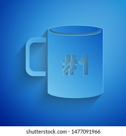 Paper cut Coffee cup flat icon isolated on blue background. Tea cup. Hot drink coffee. Paper art style. Vector Illustration